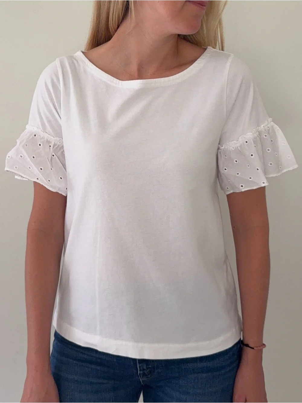 J. Crew White Short Sleeve Cotton Tee with Scoop Neck